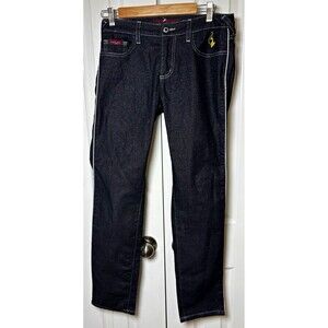 Baby Phat Jeans Womens 5 Blue Dark Wash Denim Gold Cat Embroidered Y2K